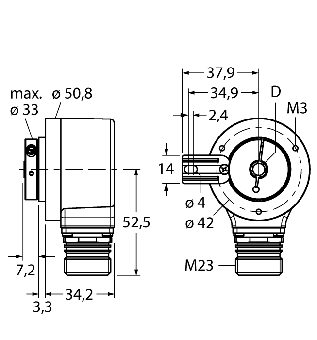 Turck Incremental Hollow Shaft Rotary Encoder # RI-12H12T-2B1000-12M23