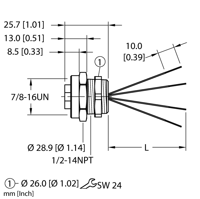 Turck Actuator and Sensor Receptacle - Front Mount # RKF 46-0.2M/NPT W/LN