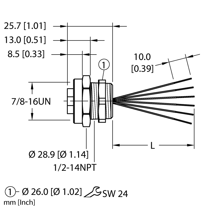 Turck Actuator and Sensor Receptacle - Front Mount # RKF 61-2M/NPT W/LN