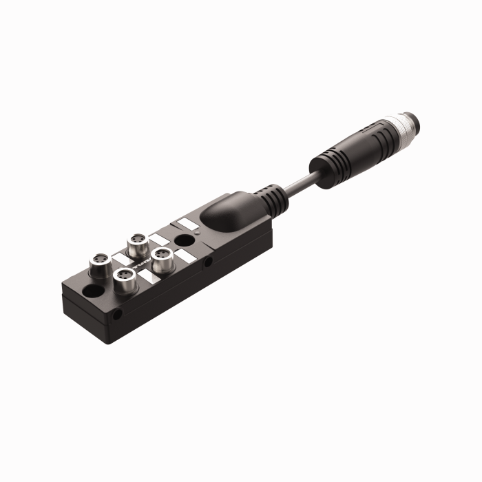 Turck Passive Actuator/Sensor Junction Box, 4 Ports - M8, 4 pole I/O port with cable homerun # TB-4M8M-4-5-BSM14