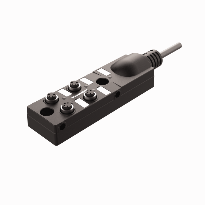 Turck Passive Actuator/Sensor Junction Box, 4 Ports - M8 snap, 4 pole I/O port with cable homerun # TB-4M8Z-4-3
