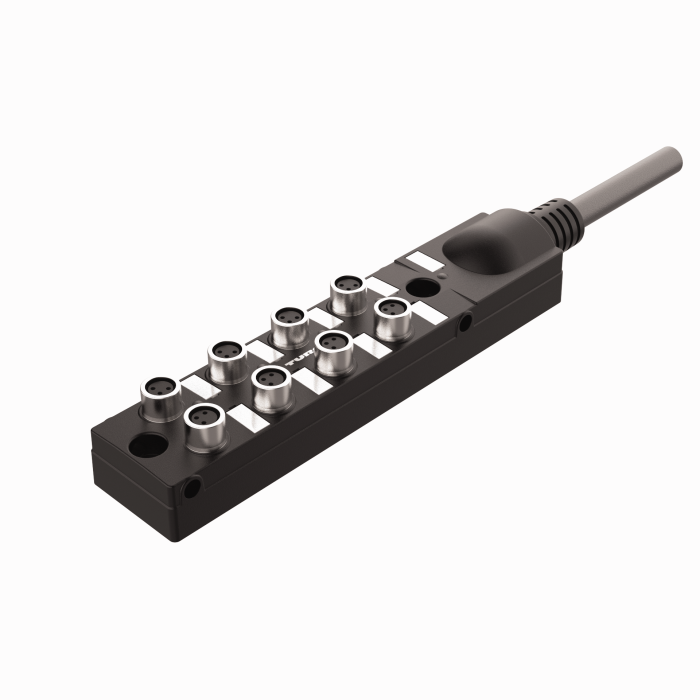 Turck Passive Actuator/Sensor Junction Box, 8 Ports - M8, 3 pole I/O port with cable homerun # TB-8M8M-3-10/S101