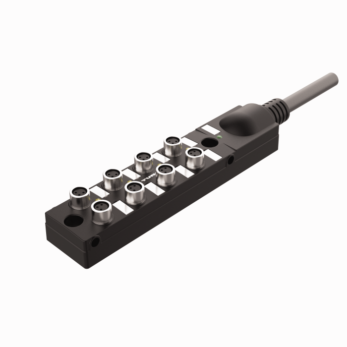 Turck Passive Actuator/Sensor Junction Box, 8 Ports - M8, 3 pole I/O port with cable homerun # TB-8M8M-3P2-15
