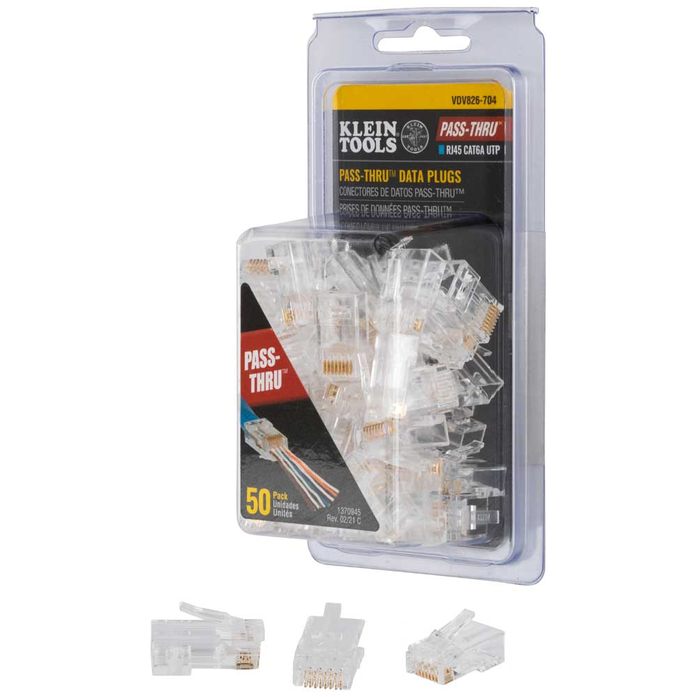 Klein Pass-Thru Modular Data Plugs, RJ-45-CAT6A, Utp, 50-Pack # VDV826-704