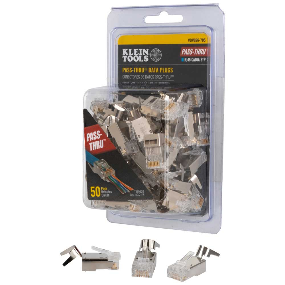 Klein Pass-Thru Modular Data Plugs, RJ45-CAT6A, Shielded (Stp), 50-Pack # VDV826-705
