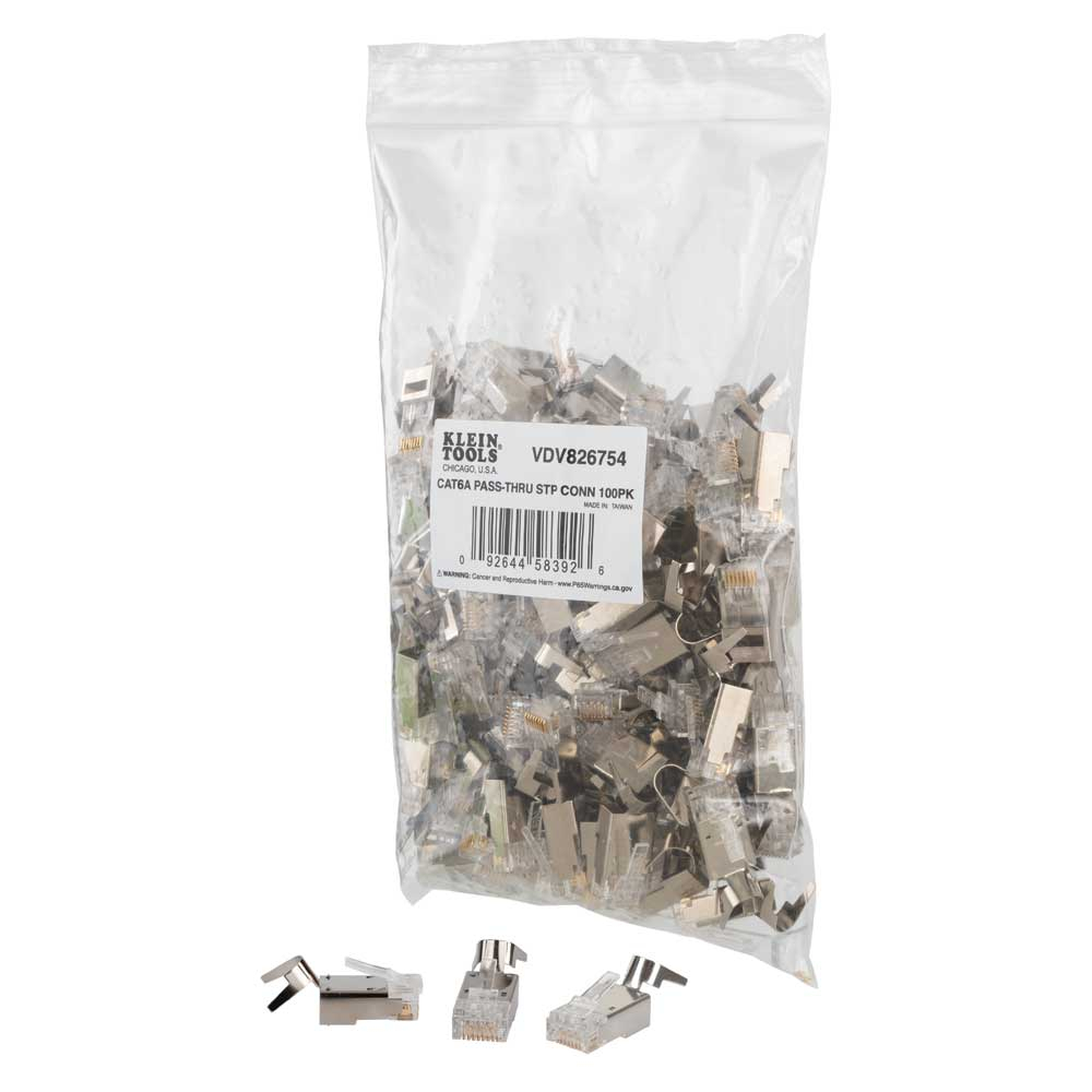 Klein Pass-Thru Modular Data Plug, RJ45-CAT6A, Shielded (Stp), 100-Pack # VDV826-754