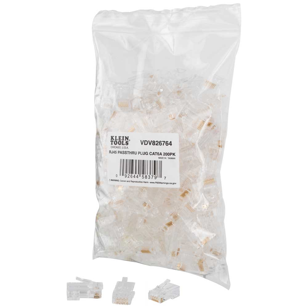 Klein Pass-Thru Modular Data Plugs, RJ45-CAT6A, Utp 200-Pack # VDV826-764
